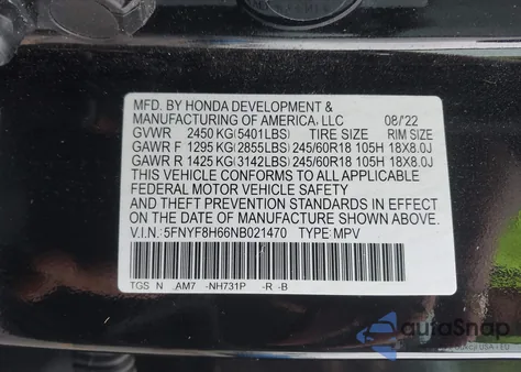2022 Honda Passport Awd Trailsport from USA, damaged, VIN 5FNYF8H66NB021470